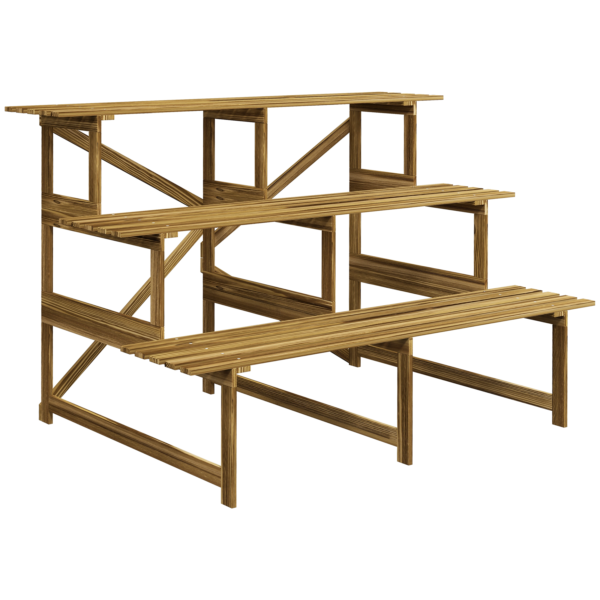 3-etagen Pflanzenständer, Klappbarer 78 Cm Hoch Blumenständer Für Innen Außen, Pflanzenregal Aus Holz, Blumenhocker Mit Tabletts, Blumentreppe Für Wohnzimmer, Garten Balkon, Naturholz