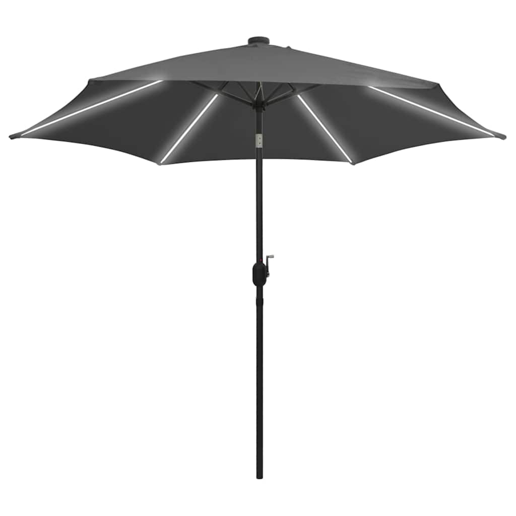 Vidaxl Garden Parasol With Led Lights&aluminium Pole 300 Cm Anthracite