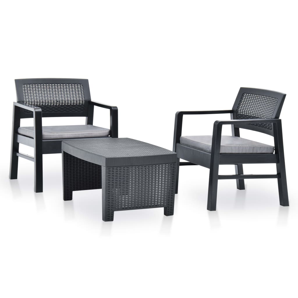 3-tlg. Garten-lounge-set Kunststoff Anthrazit Vidaxl