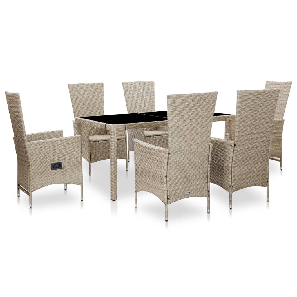 7-tlg. Garten-essgruppe Mit Auflagen Poly Rattan Beige Vidaxl