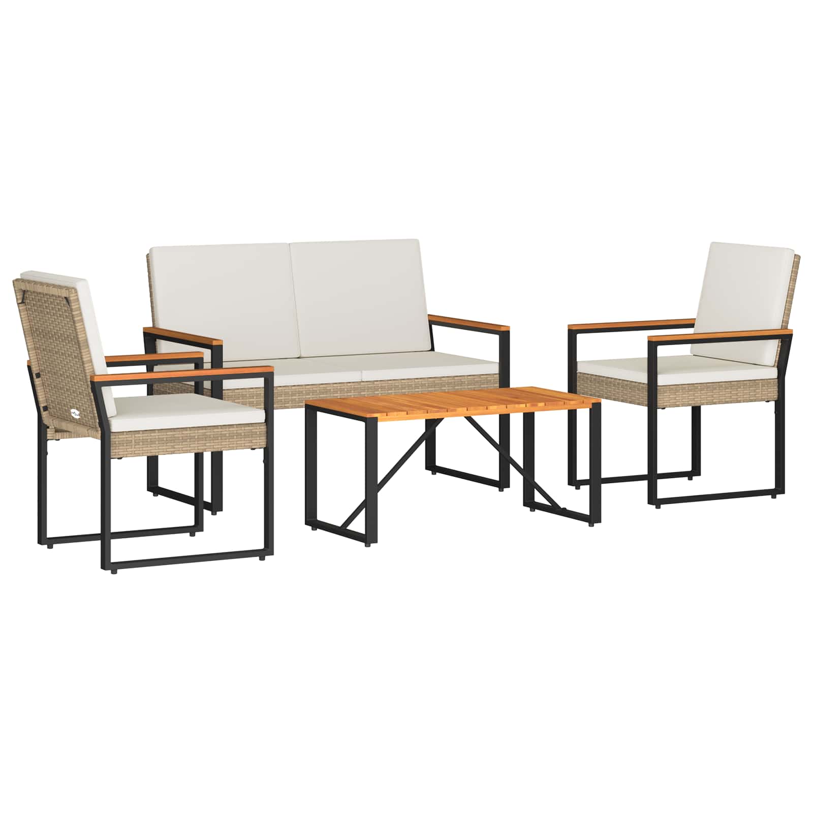 Vidaxl Outdoor Furniture Set 4 Pcs Beige And Cream White Poly Rattan