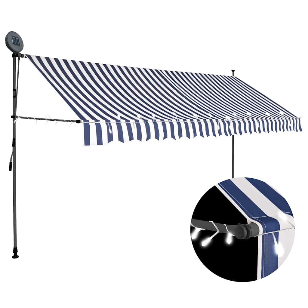 Vidaxl - Einziehbare Markise Handbetrieben Mit Led 350 Cm Blau Und Weiß