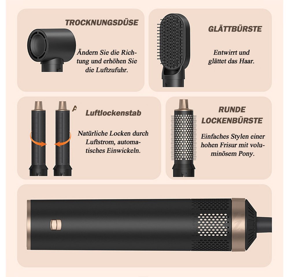 TUWENA Multihaarstyler 5 in 1 Airstyler, Multistyler Hair Styler Set mit Ionen Haartrockne, Lockenstab Automatisch, Glätten, Locken,Trockenes Haar Bild 4