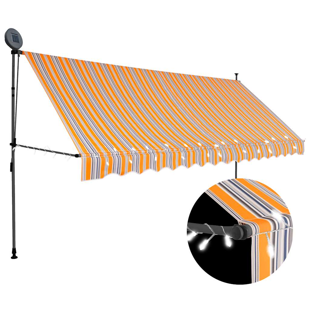 Manueller, Einziehbarer Sonnenschutz Mit Led 400 Cm Gelb Und Blau