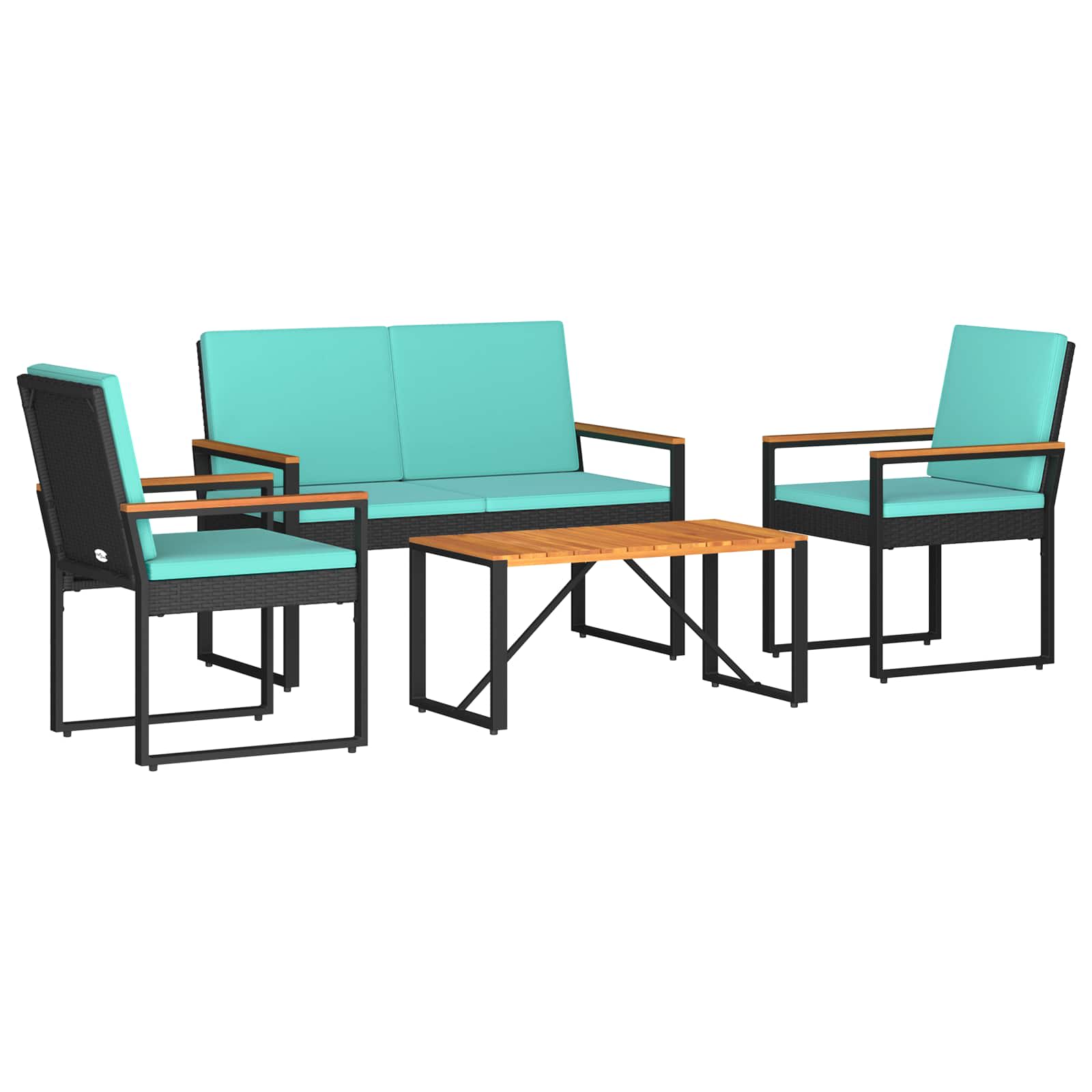 Gartenmöbel Set 4 Stk. Schwarz Und Türkis Poly-rattan Vidaxl