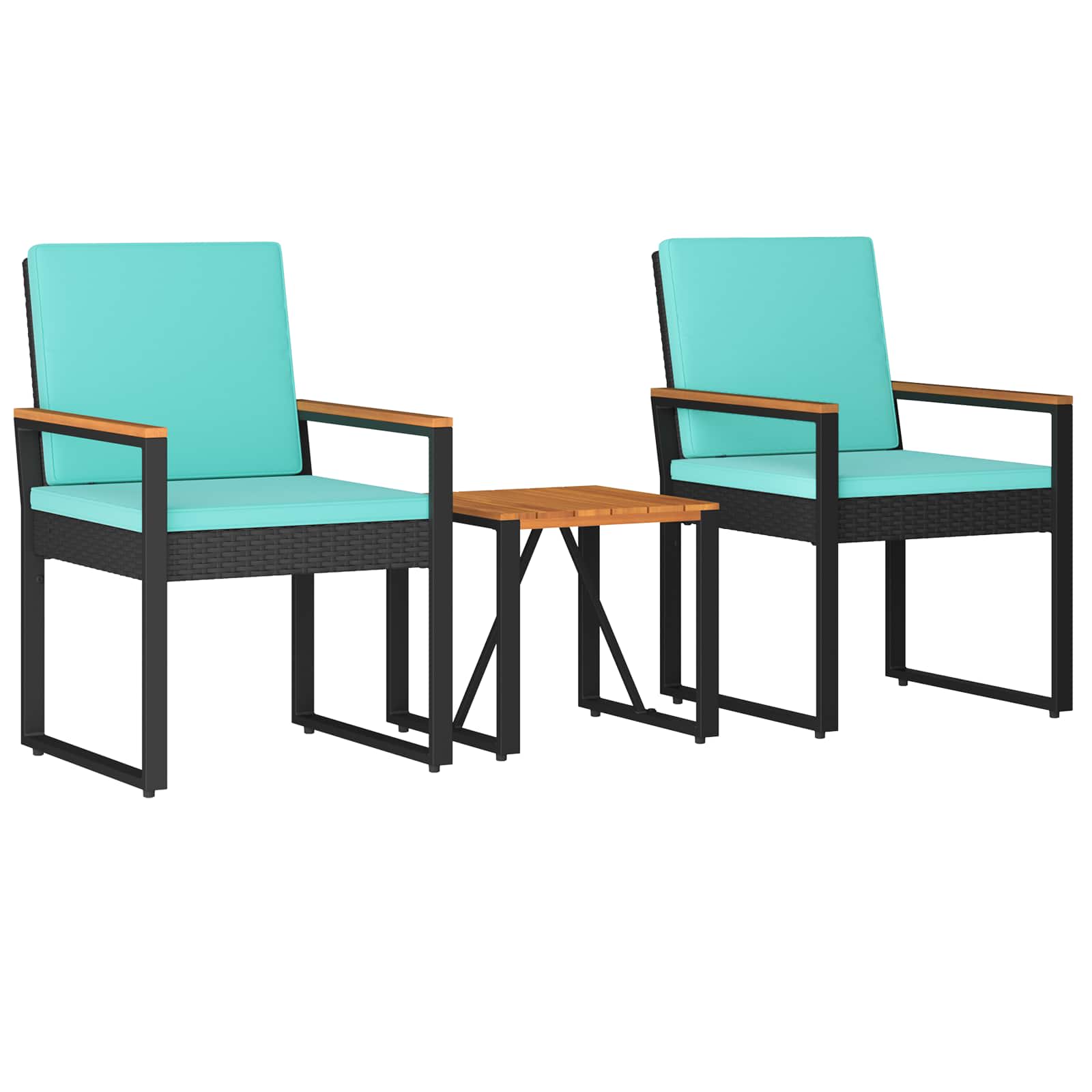 Gartenmöbel Set 3 Stk. Schwarz Und Türkis Poly-rattan Vidaxl