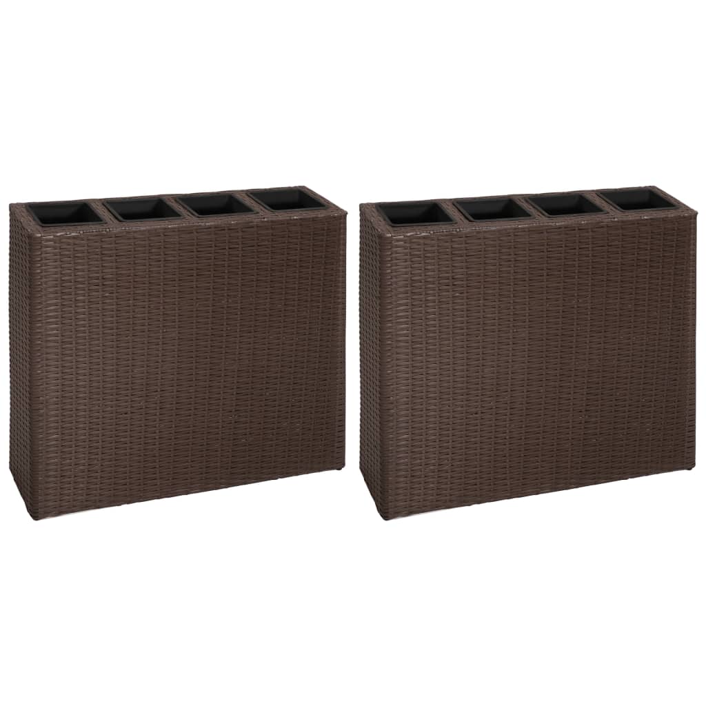 Garten-hochbeet Mit 4 Töpfen 2 Stk. Poly Rattan Braun - Vidaxl