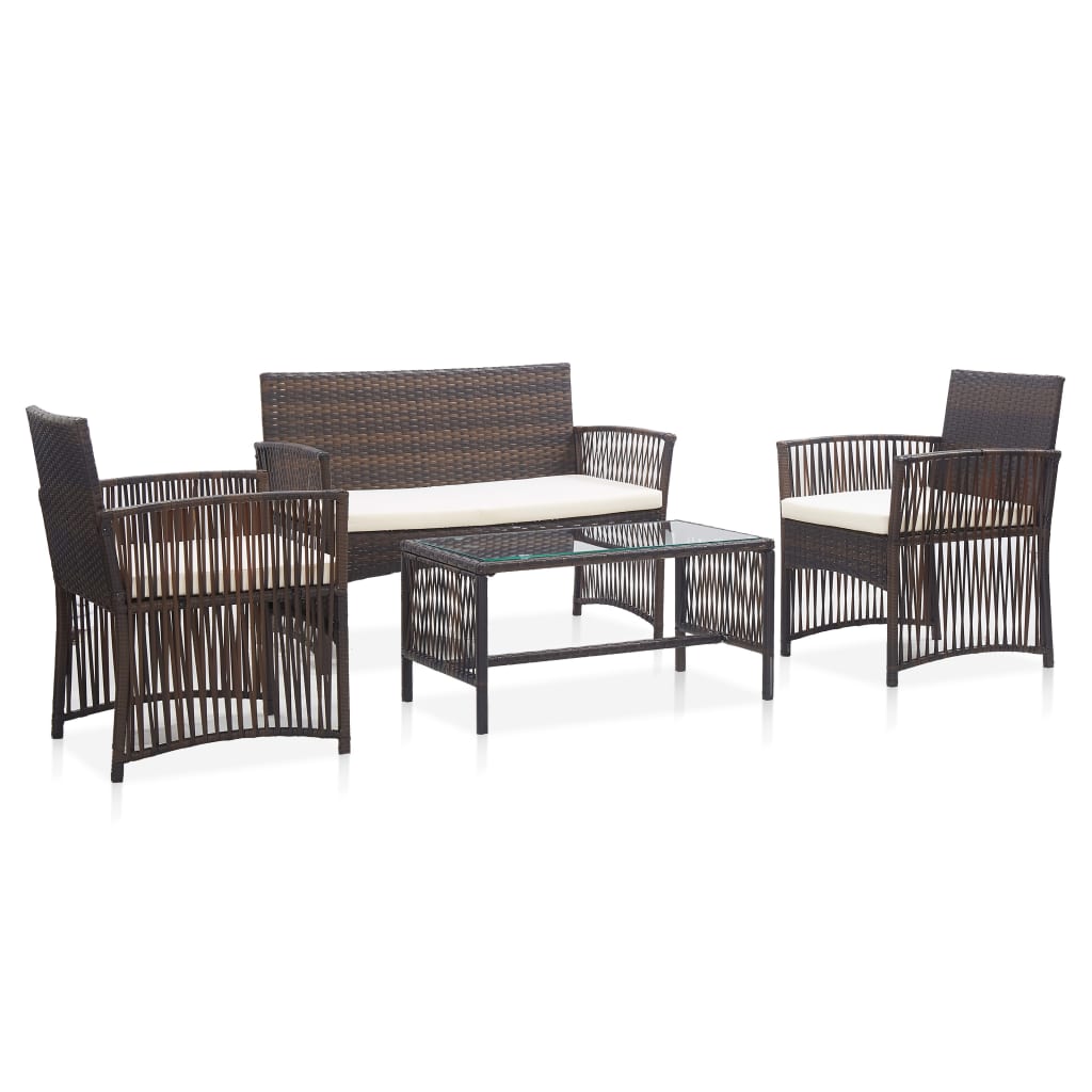 4-tlg. Garten-lounge-set Mit Auflage Poly Rattan Braun Vidaxl