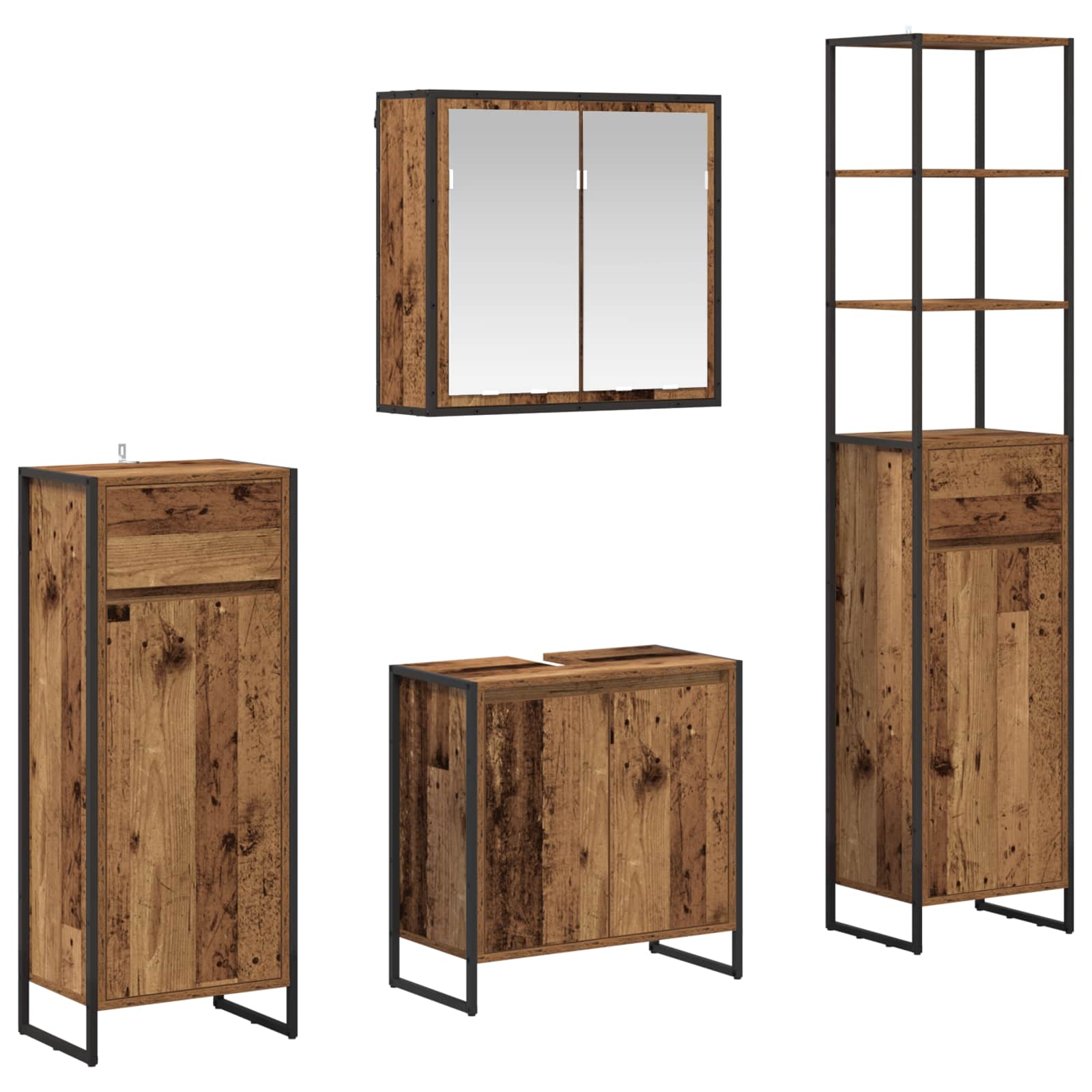 Vidaxl Bathroom Furniture Set 4 Pcs Old Wood Engineered Wood
