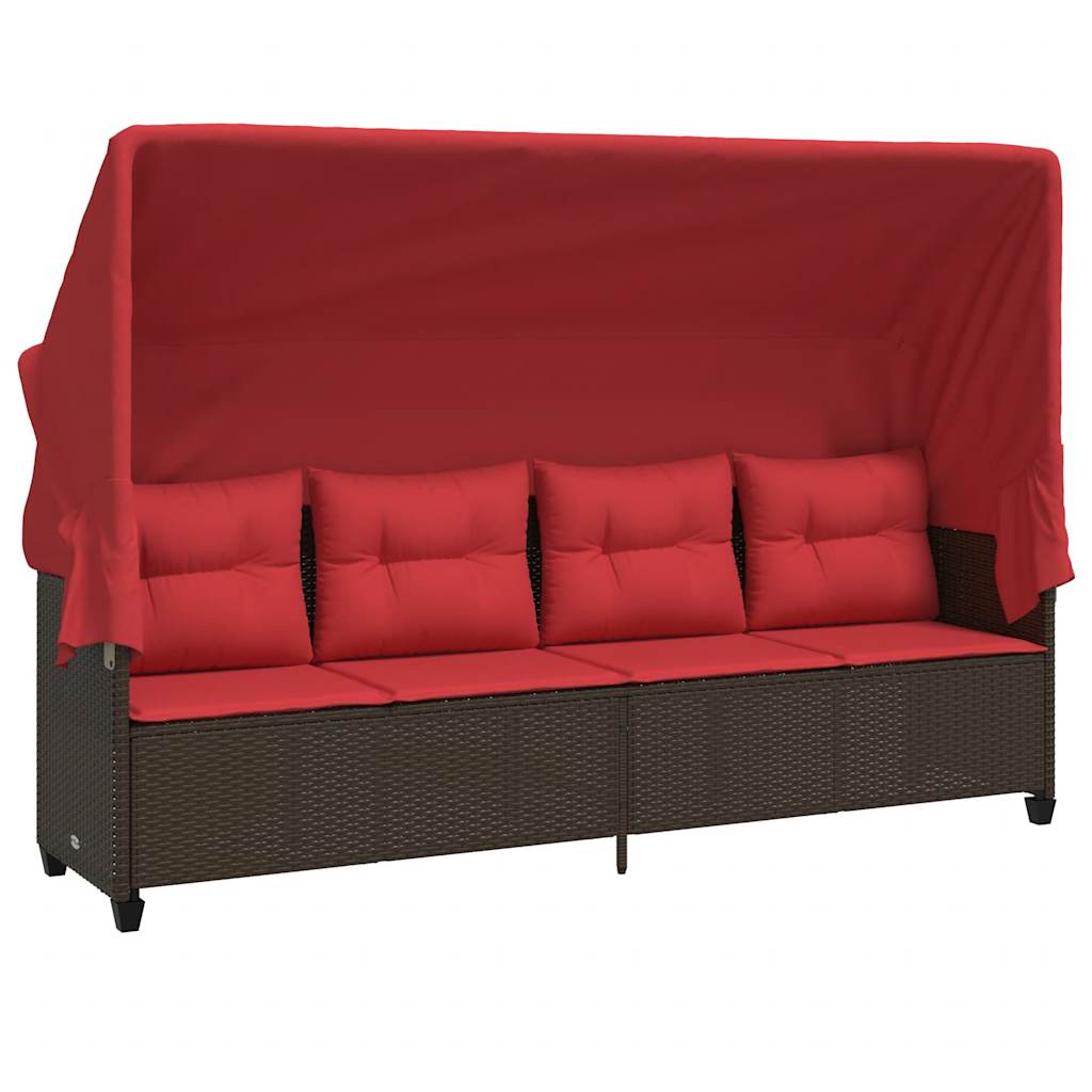 Vidaxl Sun Lounger With Canopy And Cushions Brown Poly Rattan (us Only)