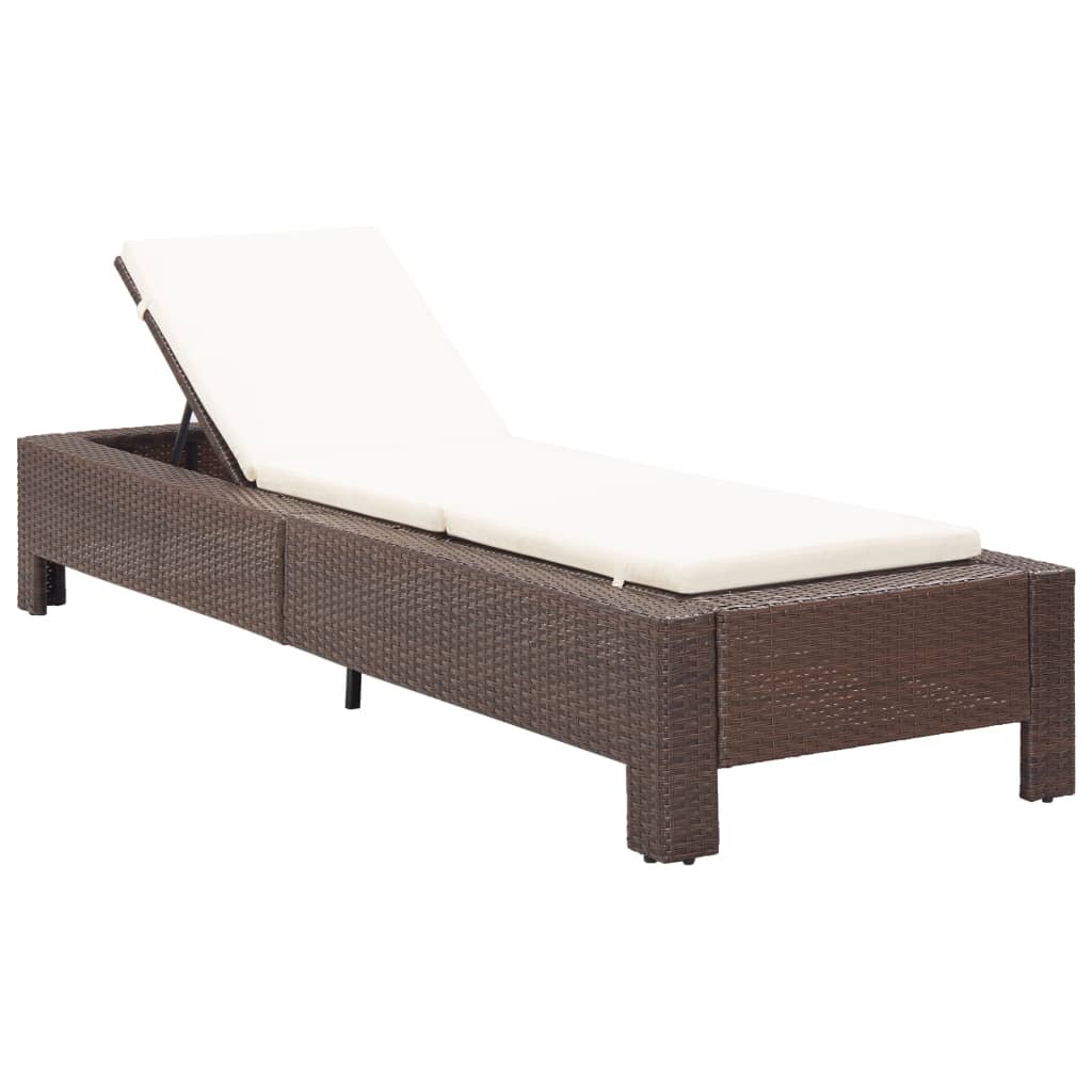 Vidaxl Sunbed With Cushion Brown Poly Rattan