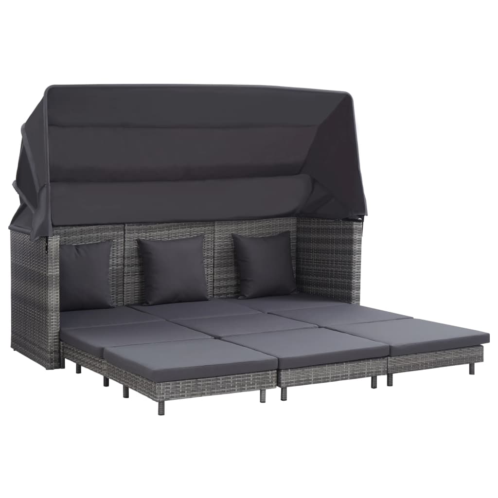 Vidaxl - Ausziehbares 3-sitzer-schlafsofa Mit Dach Poly Rattan Grau