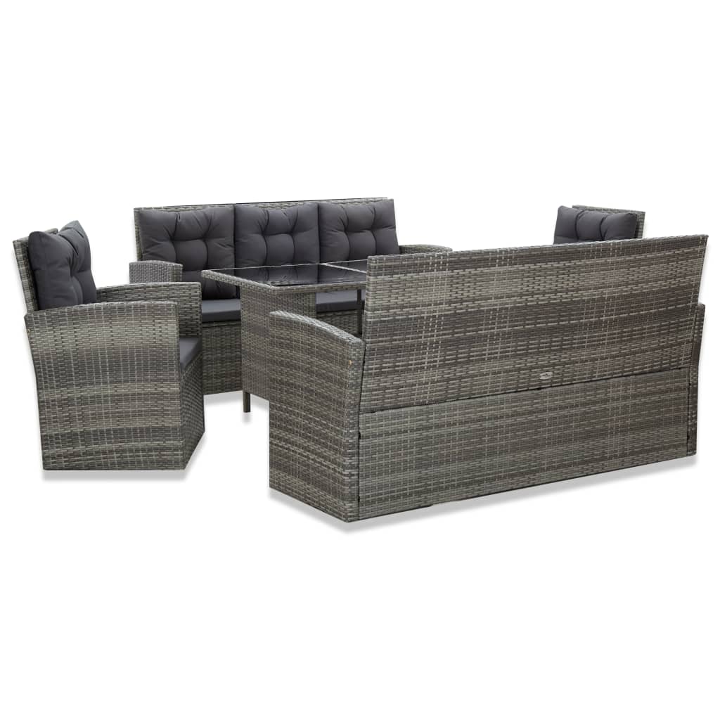 5-tlg. Garten-essgruppe Mit Auflagen Poly Rattan Grau Vidaxl