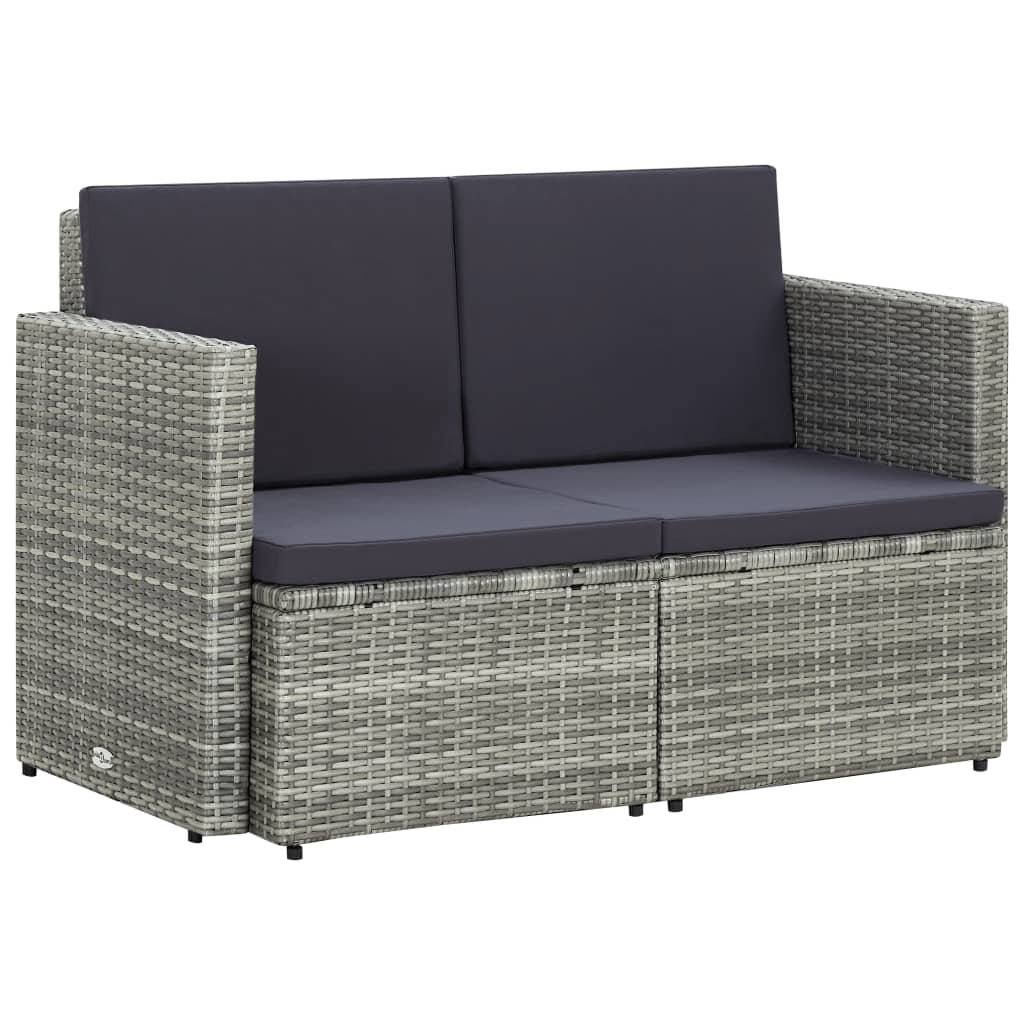 Vidaxl - 2-sitzer-gartensofa Mit Auflagen Grau Poly Rattan