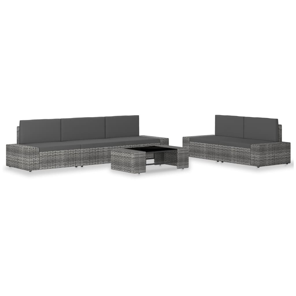 6-tlg. Garten-lounge-set Poly Rattan Grau - Vidaxl