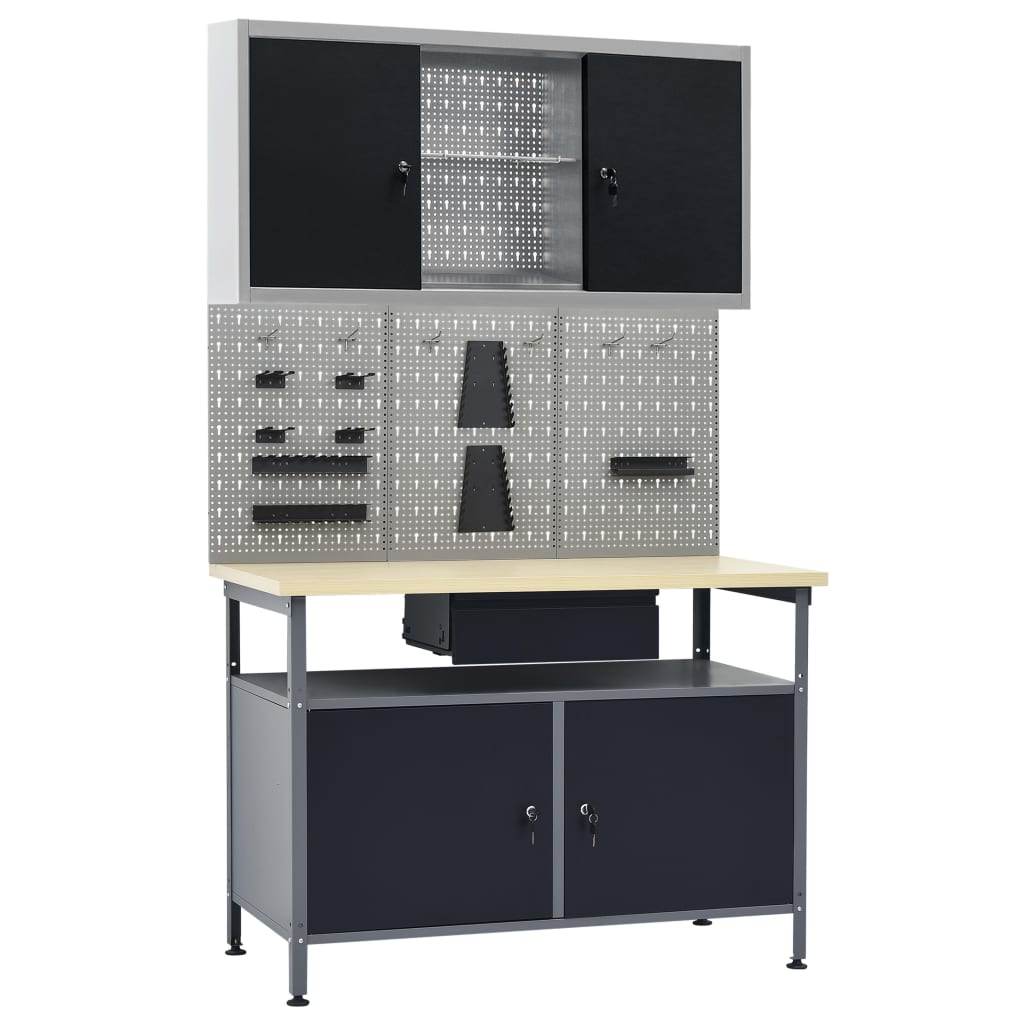 Vidaxl Workbench With Three Wall Panels And One Cabinet (145345+145351+145366)