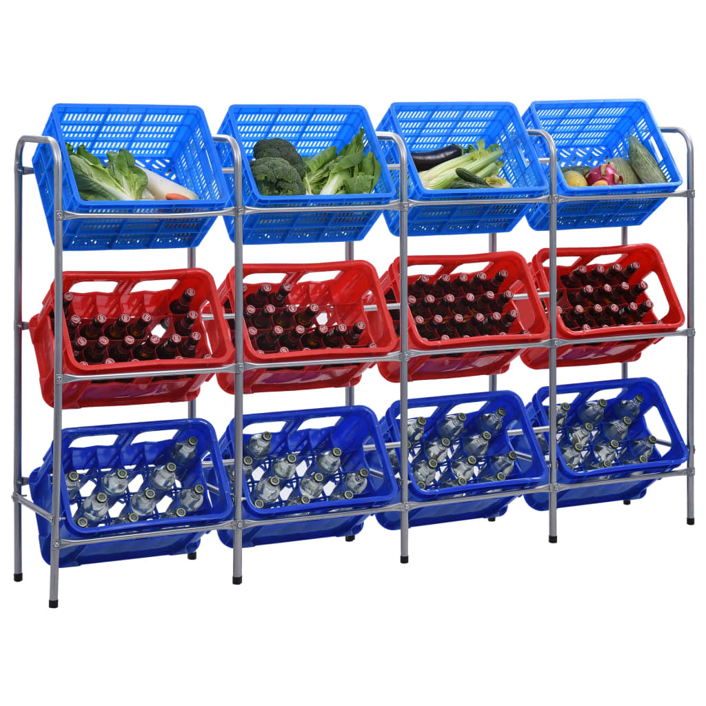 Kistenregal Für 12 Kisten Silbern 190x33x116 Cm Stahl Vidaxl