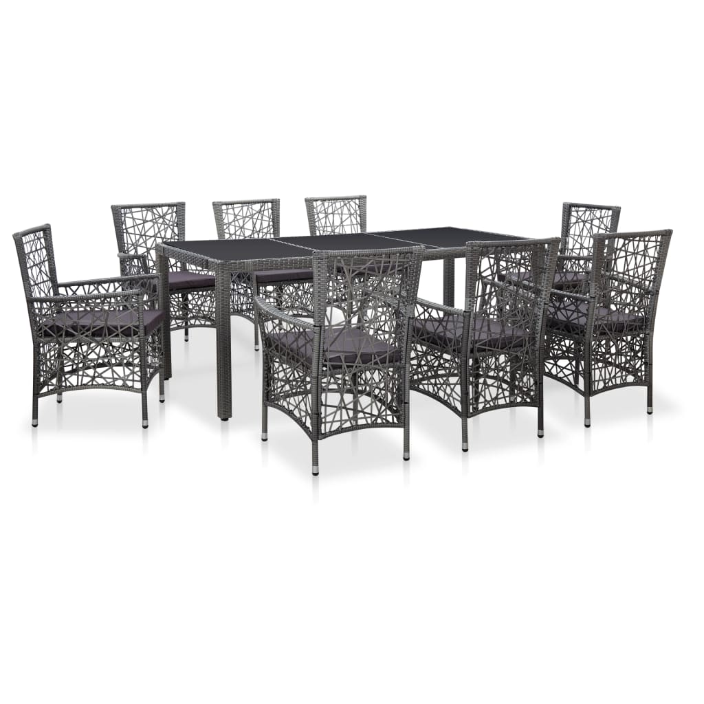 9-tlg. Garten-essgruppe Poly Rattan Grau Vidaxl