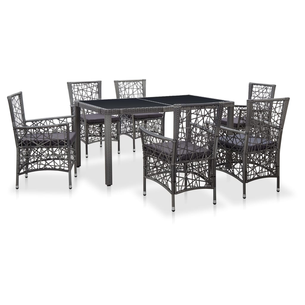 7-tlg. Garten-essgruppe Poly Rattan Grau Vidaxl