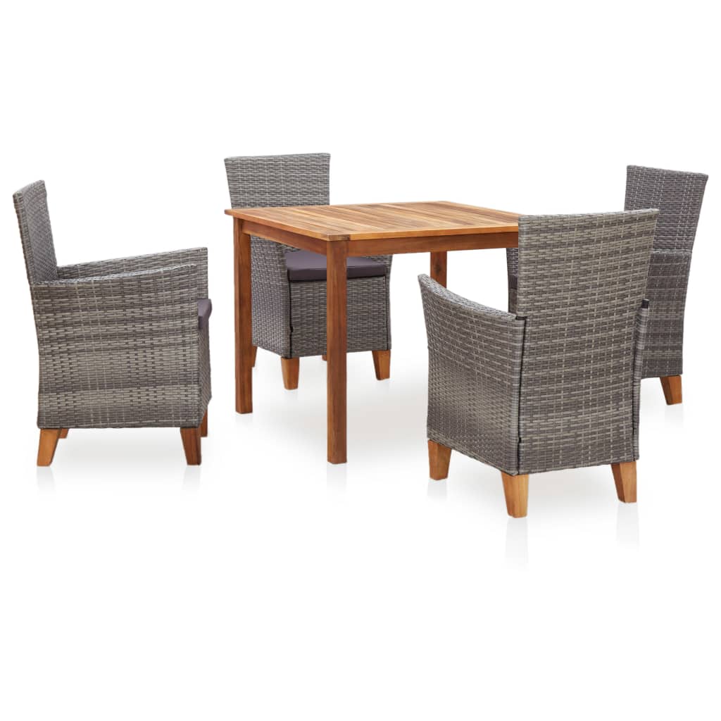 5-tlg. Garten-essgruppe Poly Rattan Und Massivholz Akazie Grau - Vidaxl