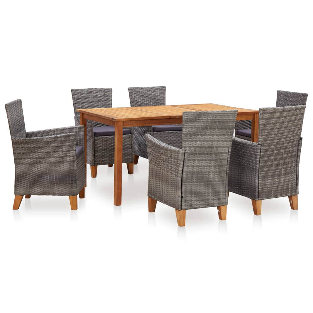 7-tlg. Garten-essgruppe Poly Rattan Und Massivholz Akazie Grau Vidaxl