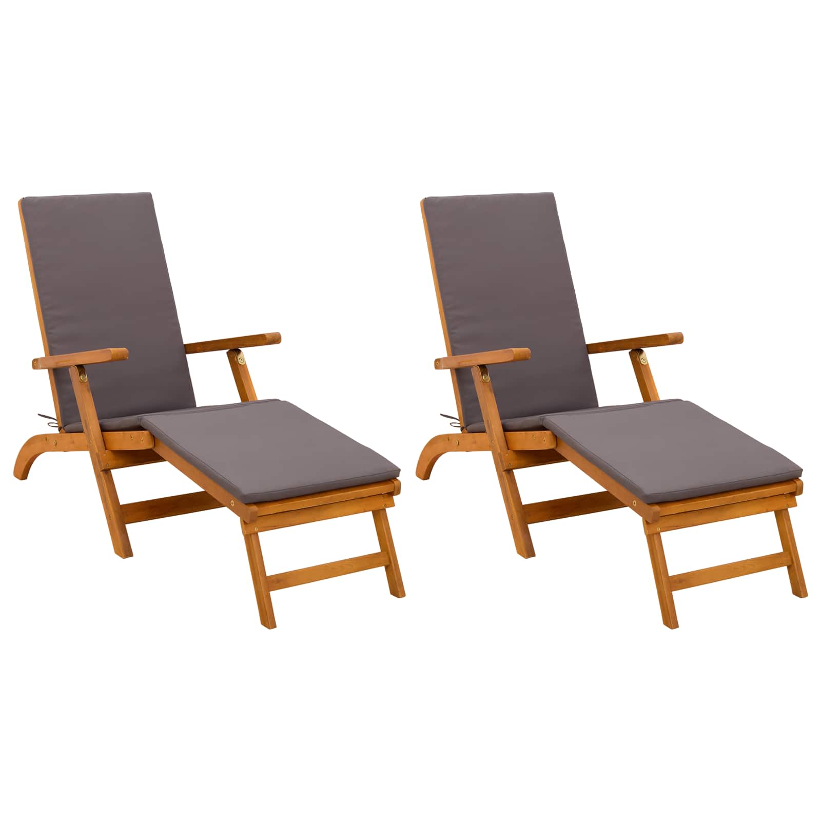 Vidaxl Reclining And Folding Sunlounger 2 Pcs Solid Acacia Wood
