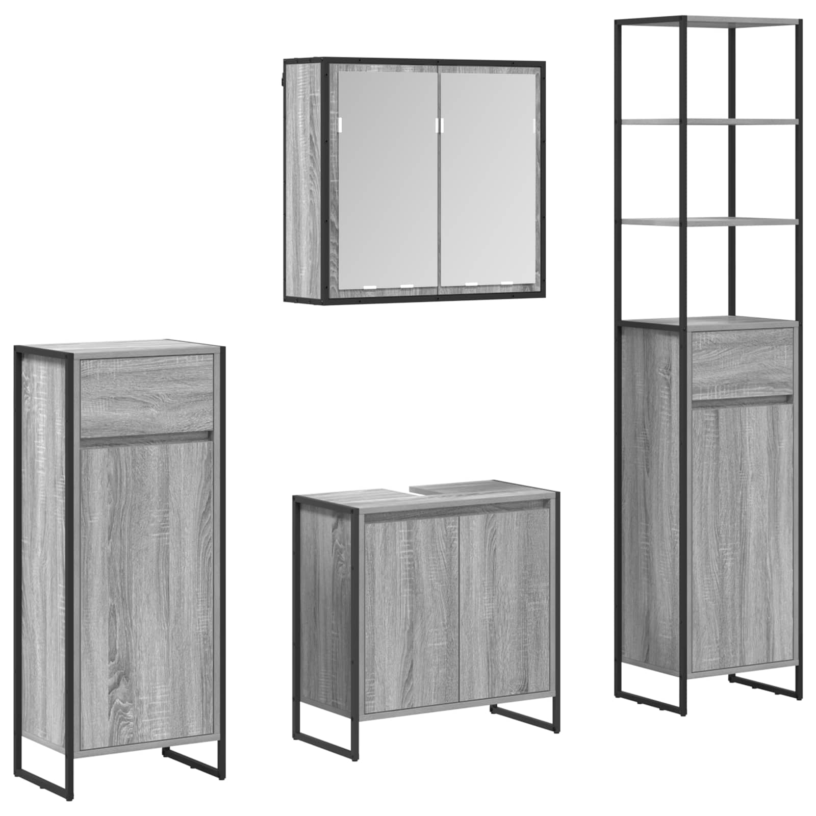 Badezimmermöbel-set 4 Stk. Sonoma-grau Holzwerkstoff Vidaxl