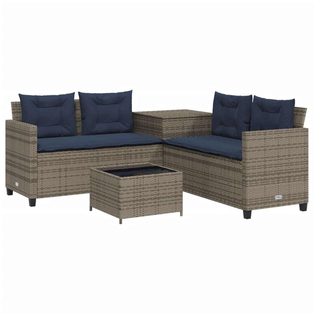 Gartensofa Mit Tisch Und Kissen L-förmig Grau Poly Rattan Vidaxl