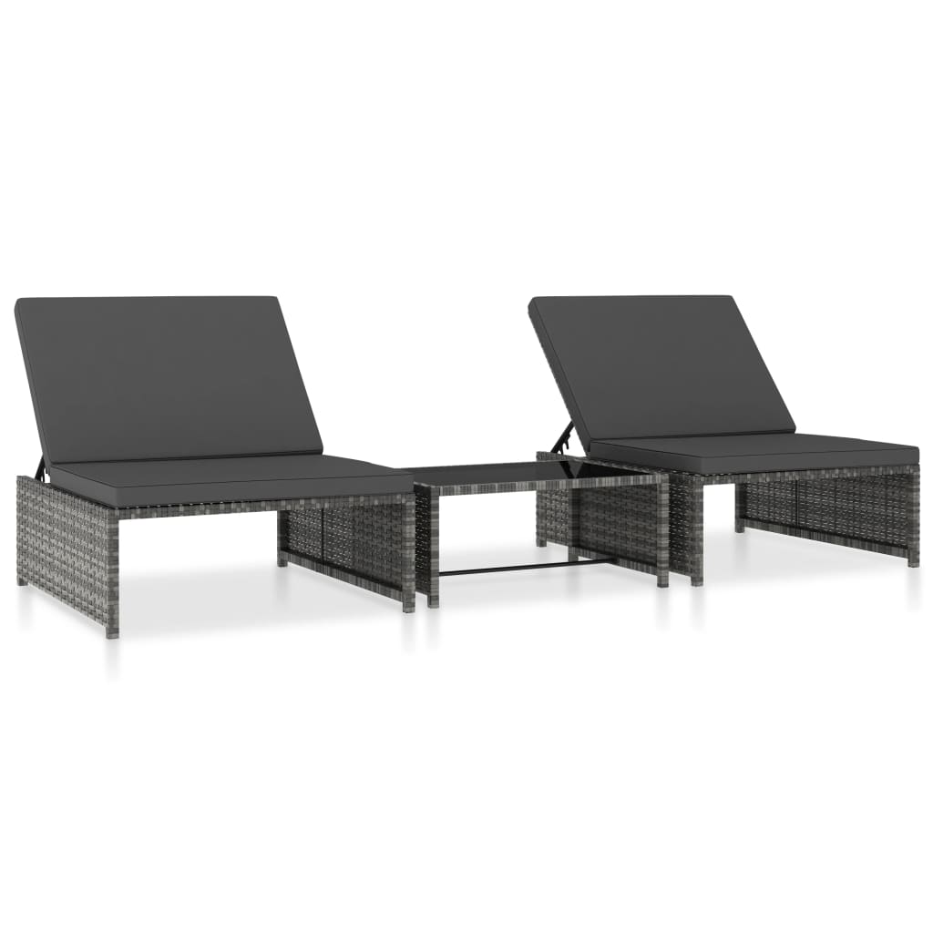 Outdoor-lehnstühle 2 Stk. Mit Tisch Grau Poly Rattan Vidaxl