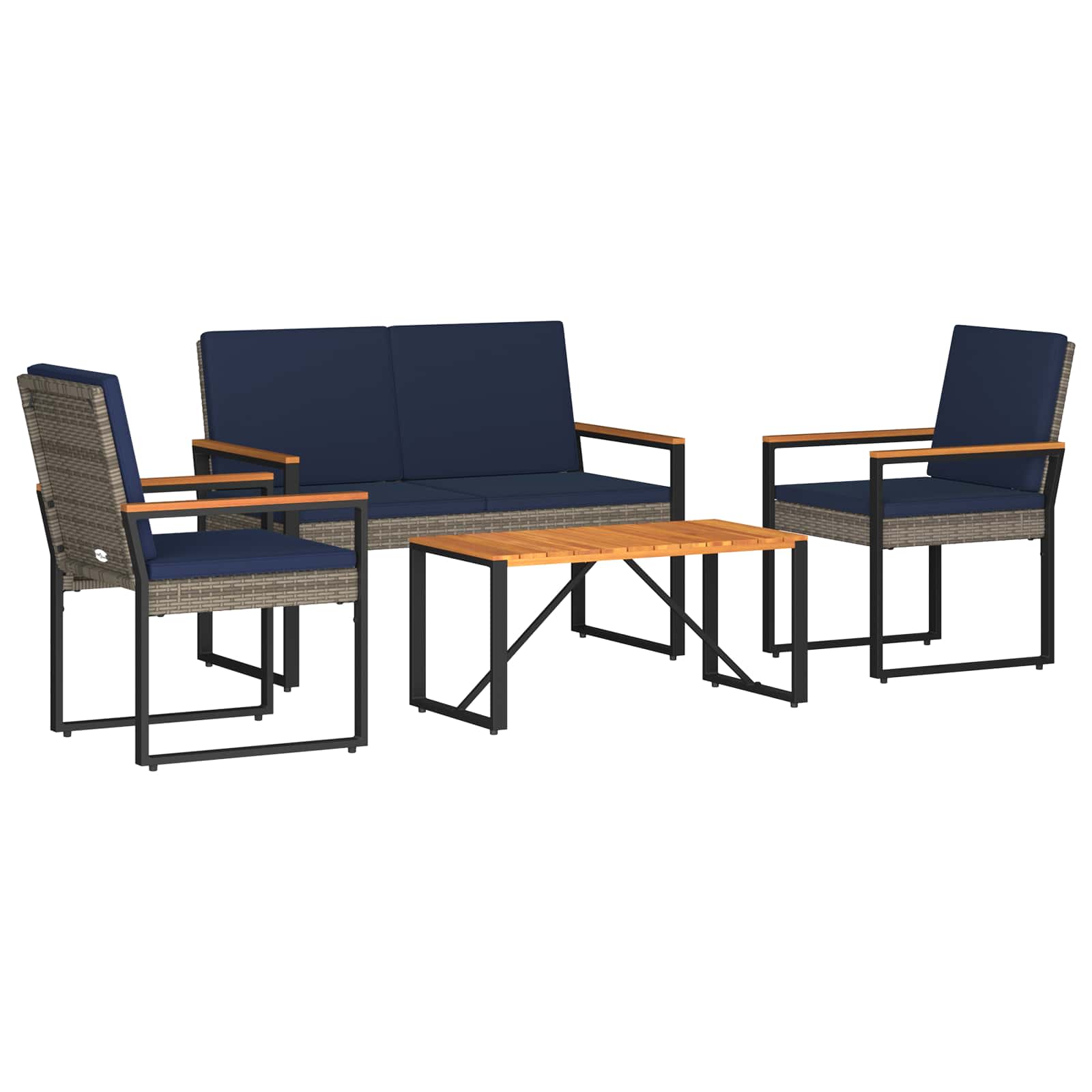 Gartenmöbel Set 4 Stk. Grau Und Marineblau Poly-rattan Vidaxl