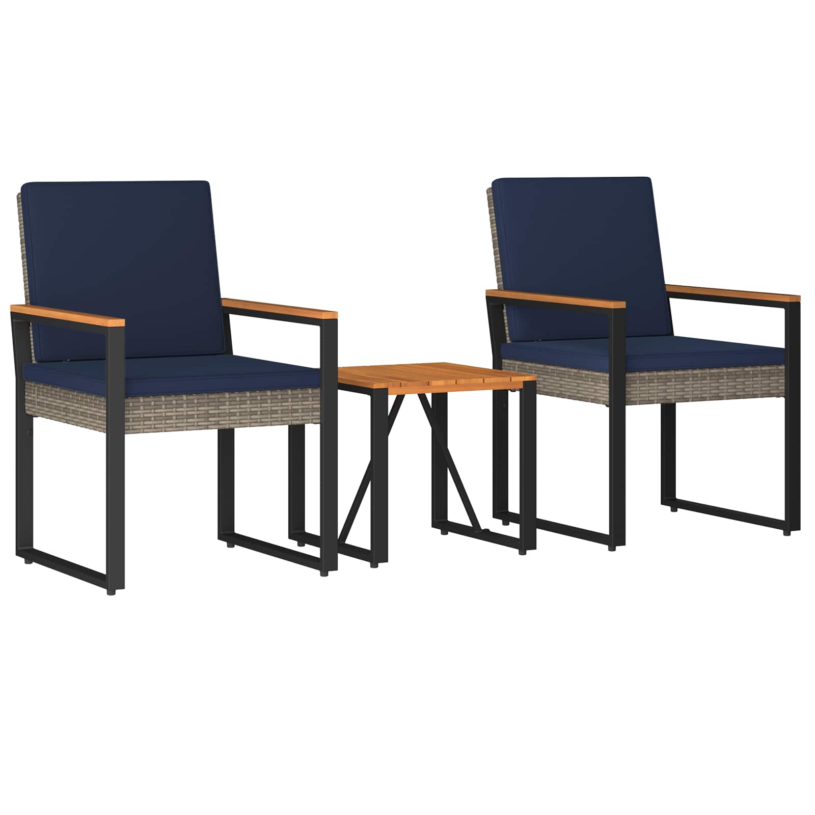 Gartenmöbel Set 3 Stk. Grau Und Marineblau Poly-rattan Vidaxl