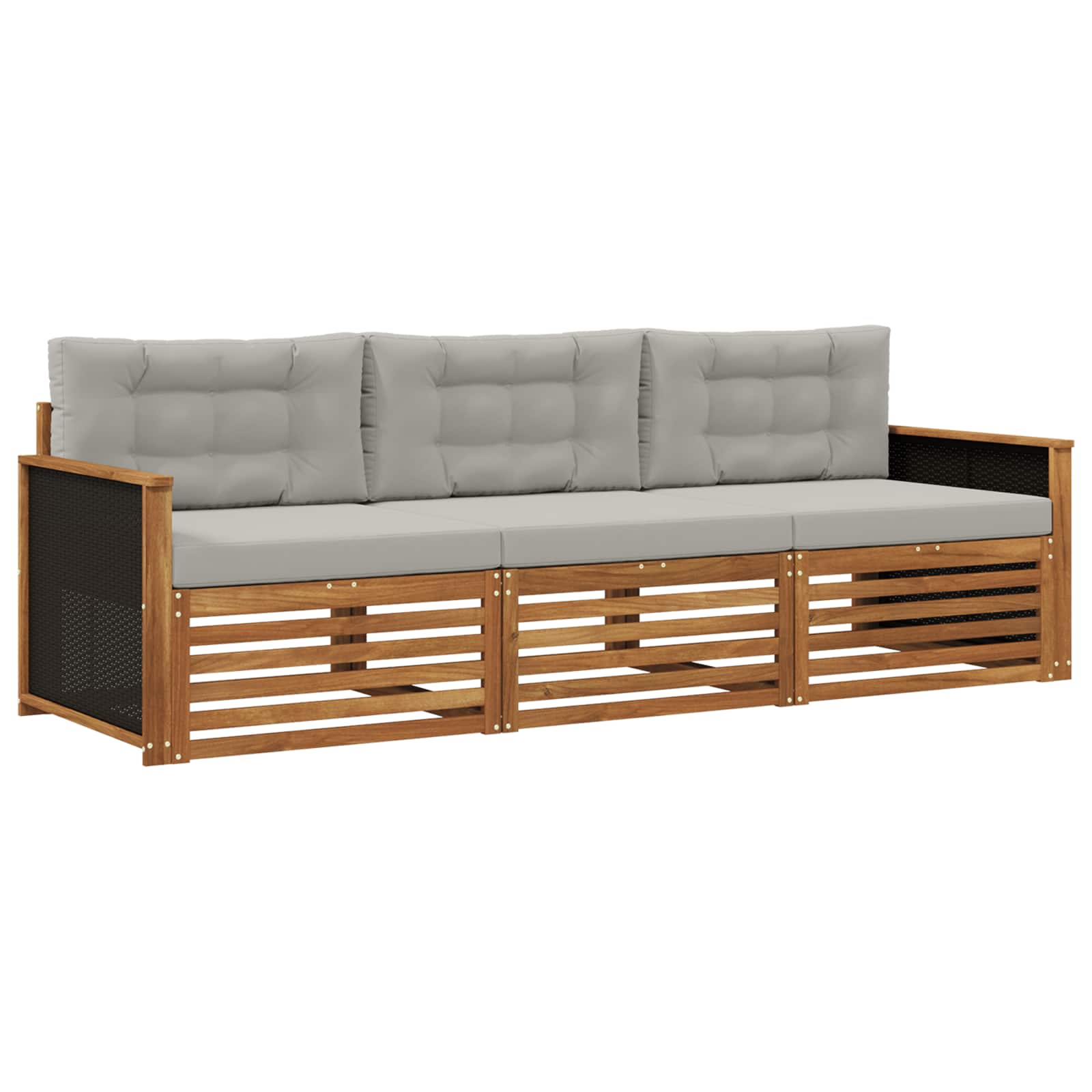 Outdoor-sofagarnitur 3 Stk. Natur Und Hellgrau Polyester Vidaxl