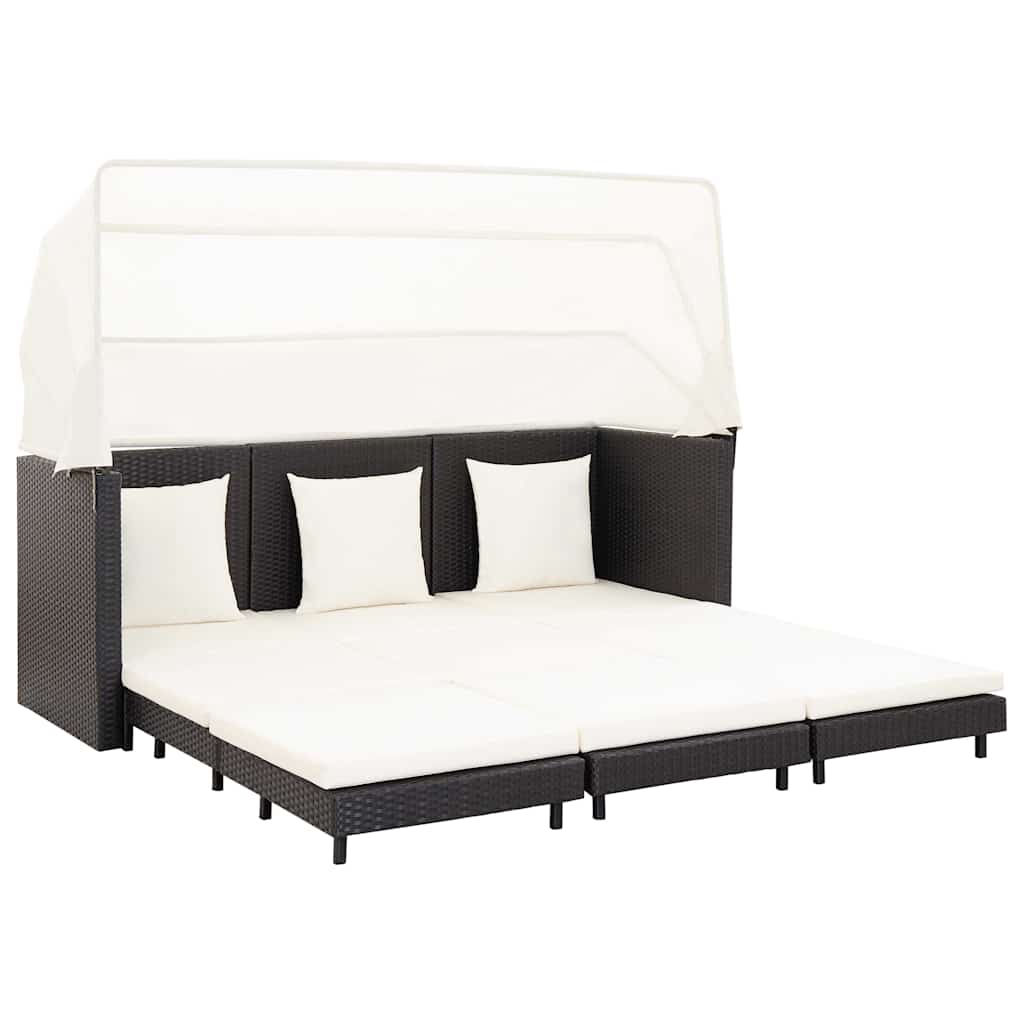 Ausziehbares 3-sitzer-schlafsofa Mit Dach Poly Rattan Schwarz - Vidaxl