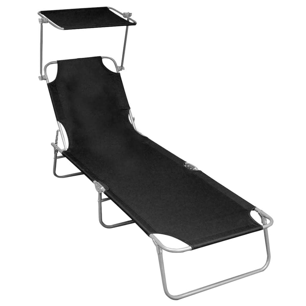 Klappliege Mit Sonnendach Schwarz Aluminium Vidaxl