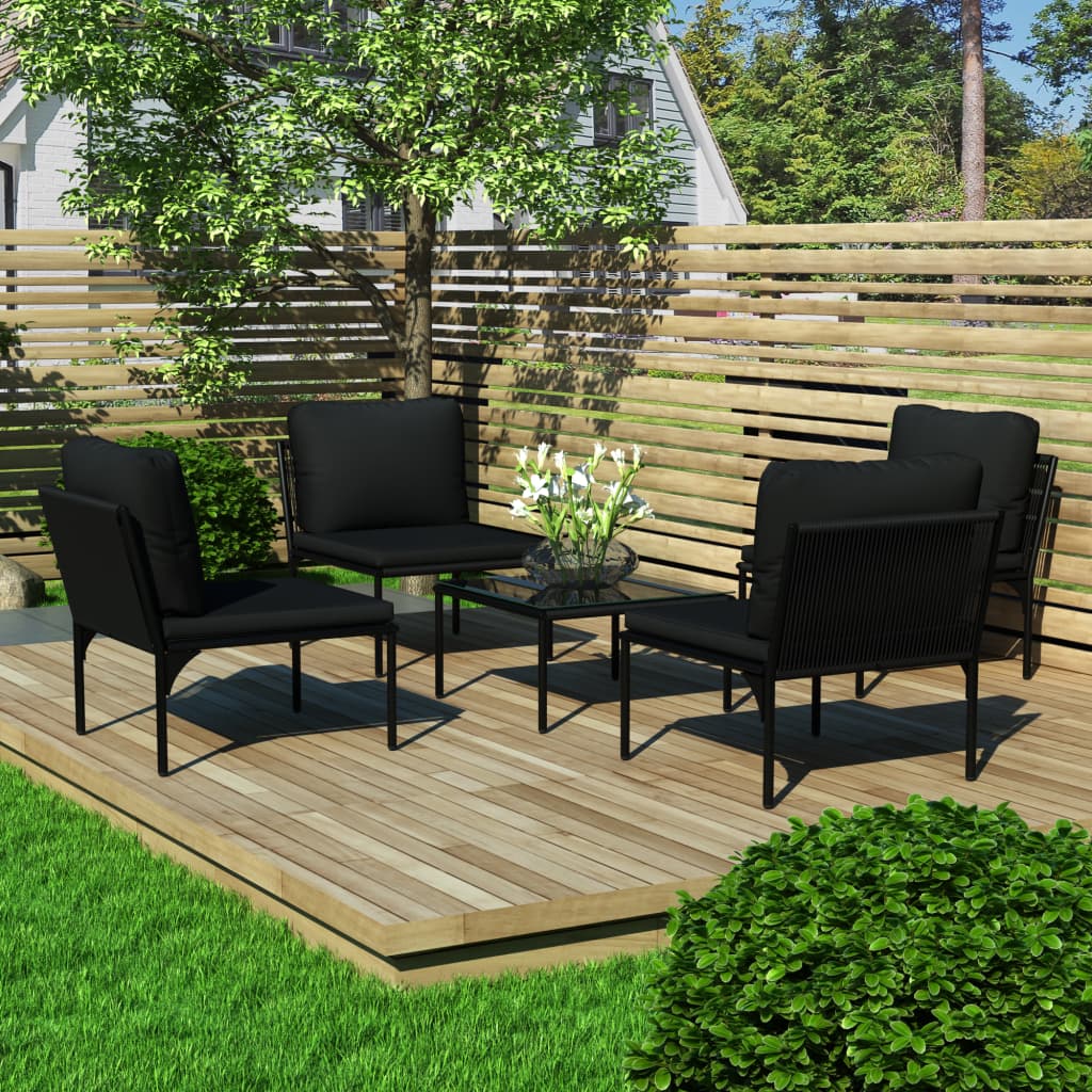 5-tlg. Garten-lounge-set Mit Auflagen Schwarz Pvc Vidaxl