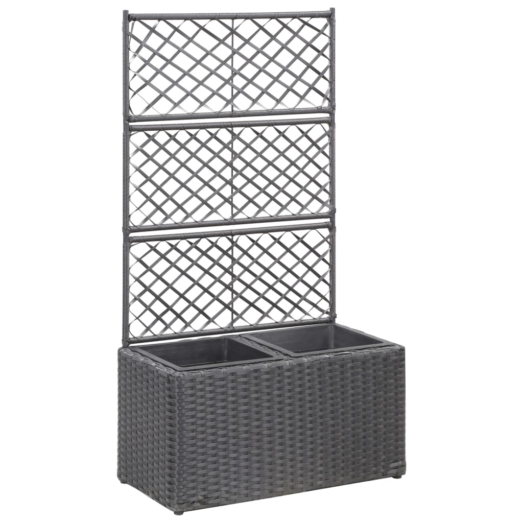 Hochbeet Mit Rankgitter 2 Töpfe 58×30×107cm Poly Rattan Schwarz - Vidaxl
