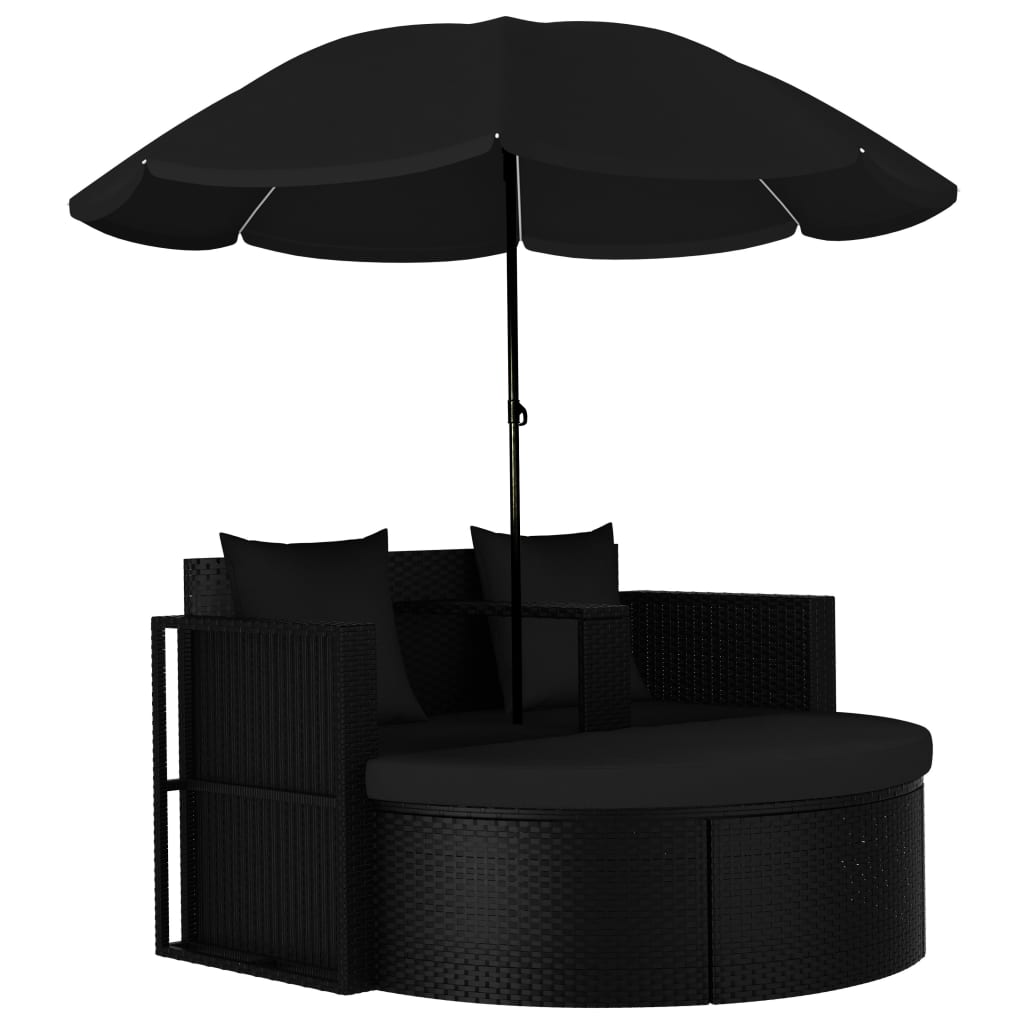 Vidaxl Garden Bed With Parasol Poly Rattan Black