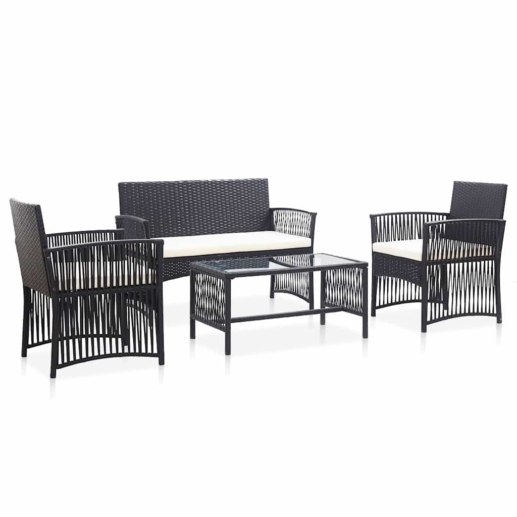 4-tlg. Garten-lounge-set Mit Auflage Poly Rattan Schwarz Vidaxl