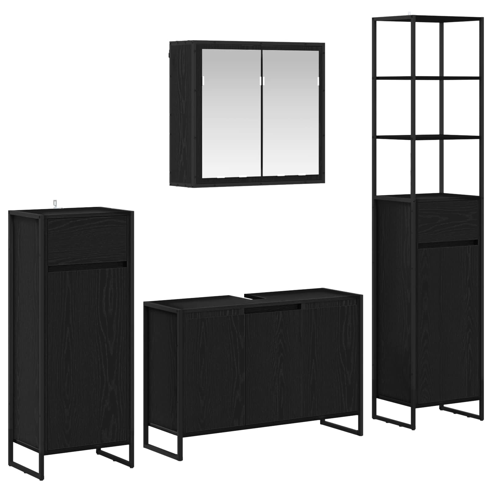 Badezimmermöbel-set 4 Stk. Schwarz Eichen-optik Holzwerkstoff Vidaxl