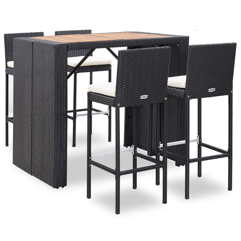5-tlg. Garten-bar-set Poly Rattan Und Akazienholz Schwarz Vidaxl