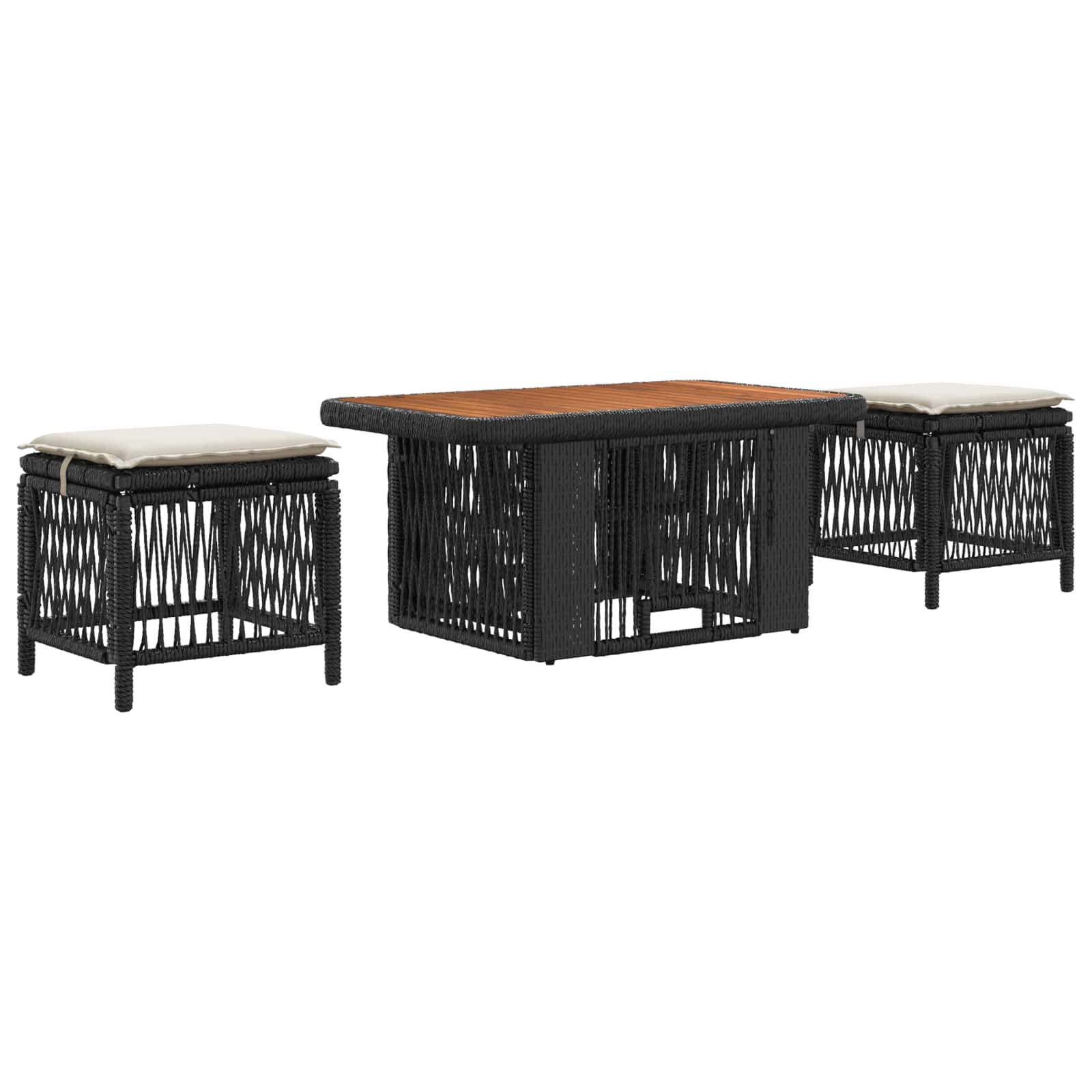 Vidaxl Garden Dining Set 3 Pcs Black And Cream Poly Rattan