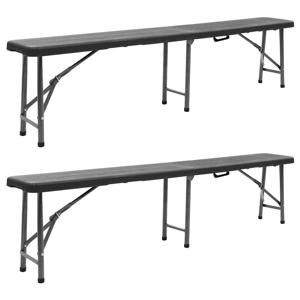 Klappbare Gartenbänke 2 Stk. 180 Cm Hdpe Schwarz - Vidaxl