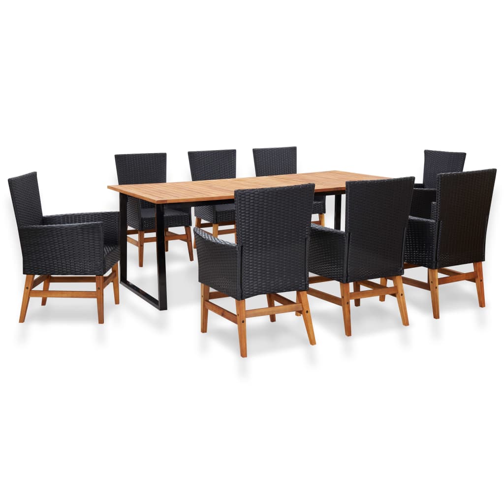 9-tlg. Garten-essgruppe Poly Rattan Und Akazienholz Schwarz Vidaxl