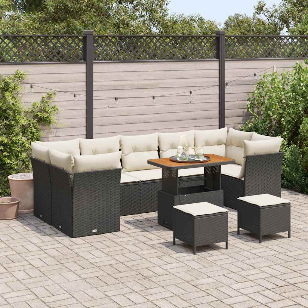 Garten-sofa-set Mit Kissen 10 Pcs Schwarz Und Creme Vidaxl