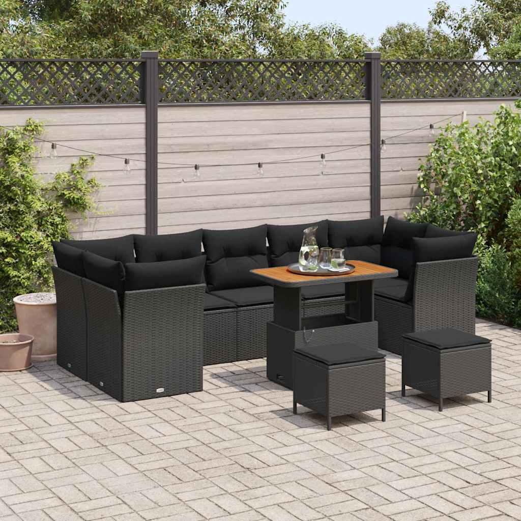 Garten-sofa-set Mit Kissen Mit Speicher 10 Pcs Schwarz Vidaxl