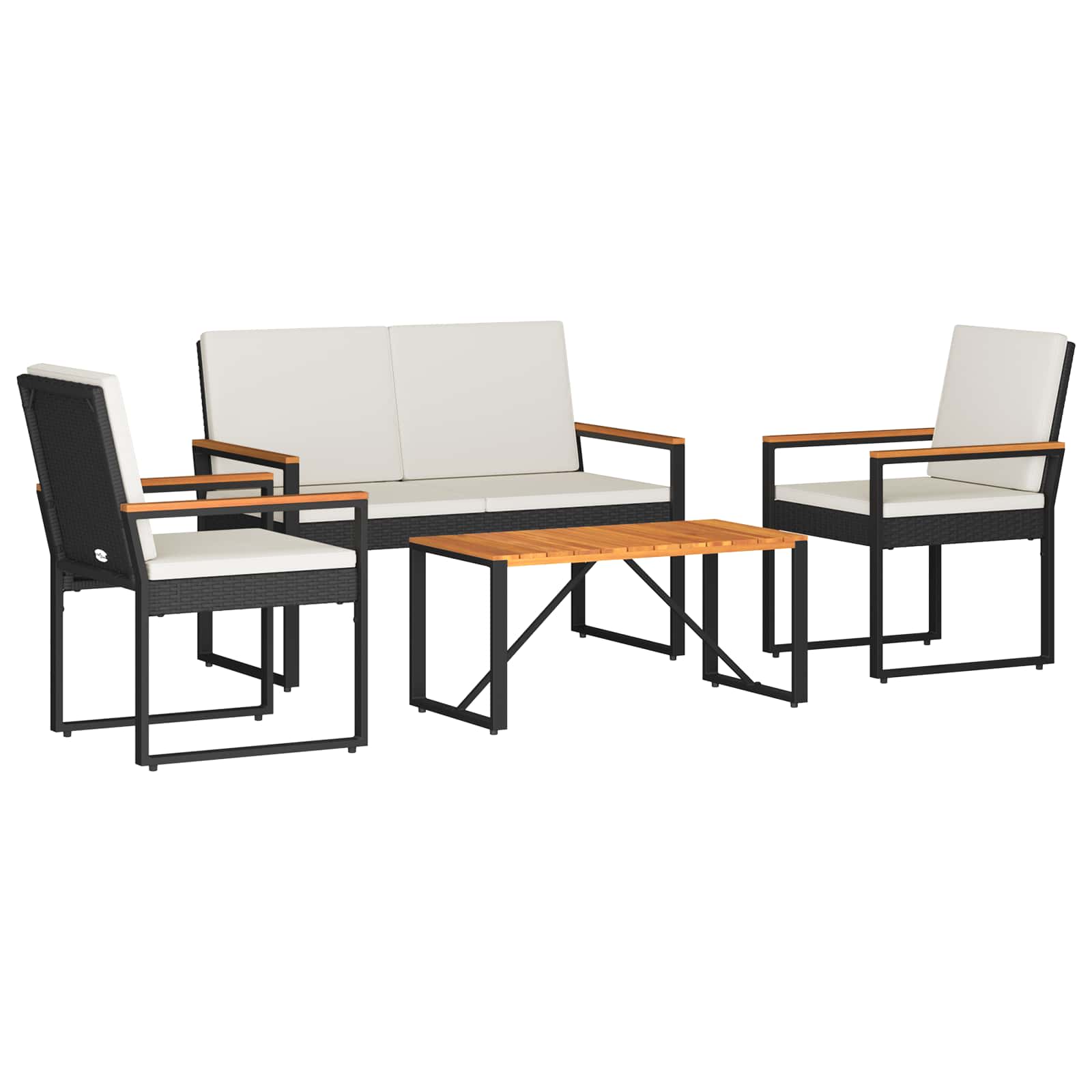 Vidaxl Outdoor Furniture Set 4 Pcs Black And Cream White Poly Rattan