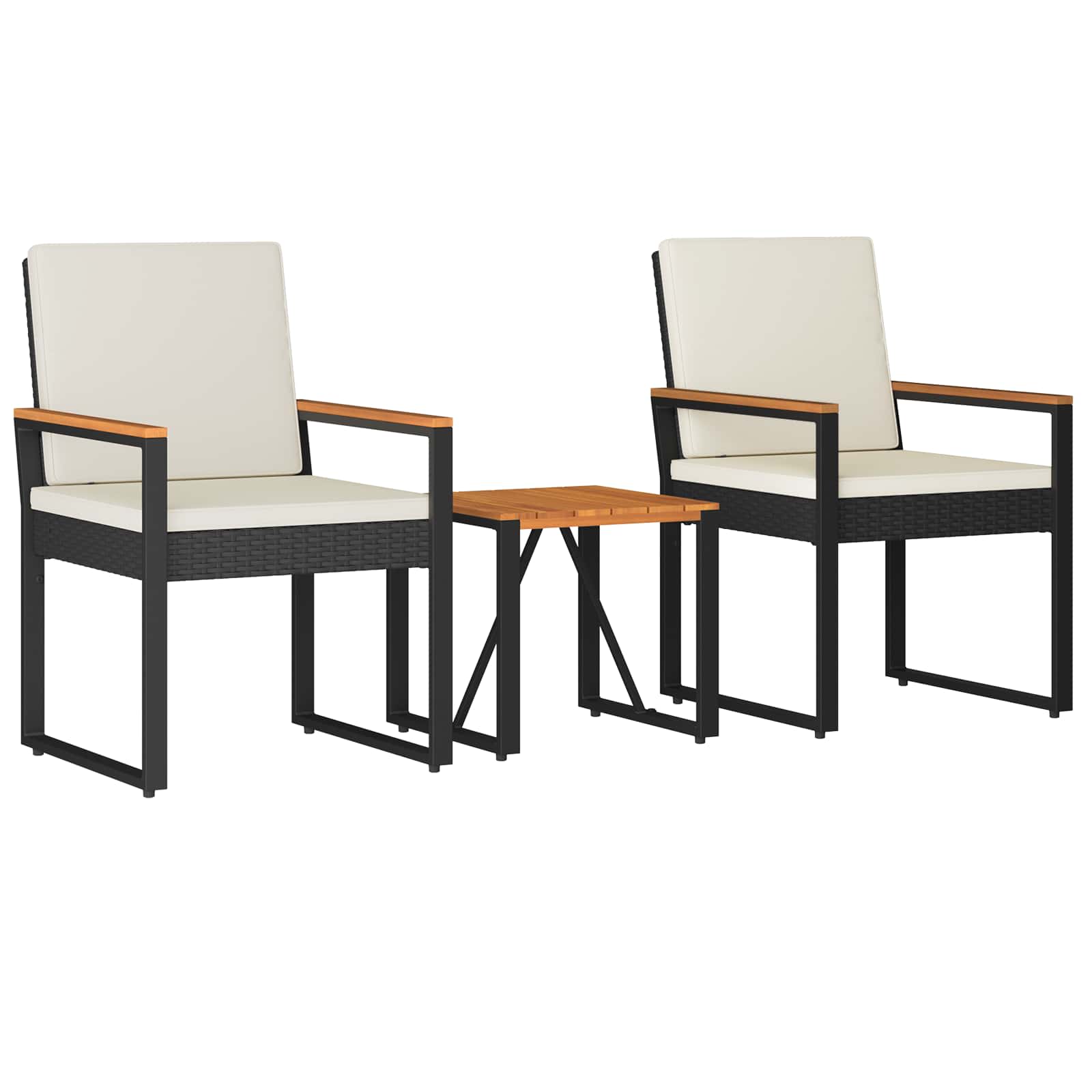 Vidaxl Outdoor Furniture Set 3 Pcs Black And Cream White Poly Rattan
