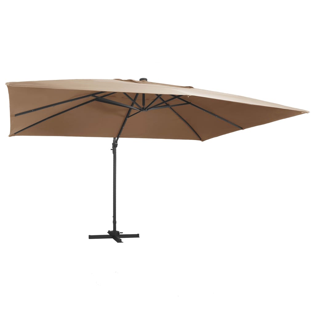 Ampelschirm Mit Led-beleuchtung Alu-mast 400x300 Cm Taupe - Vidaxl