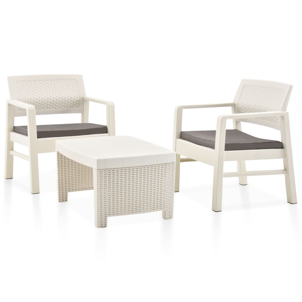 3-tlg. Garten-lounge-set Kunststoff Weiß Vidaxl