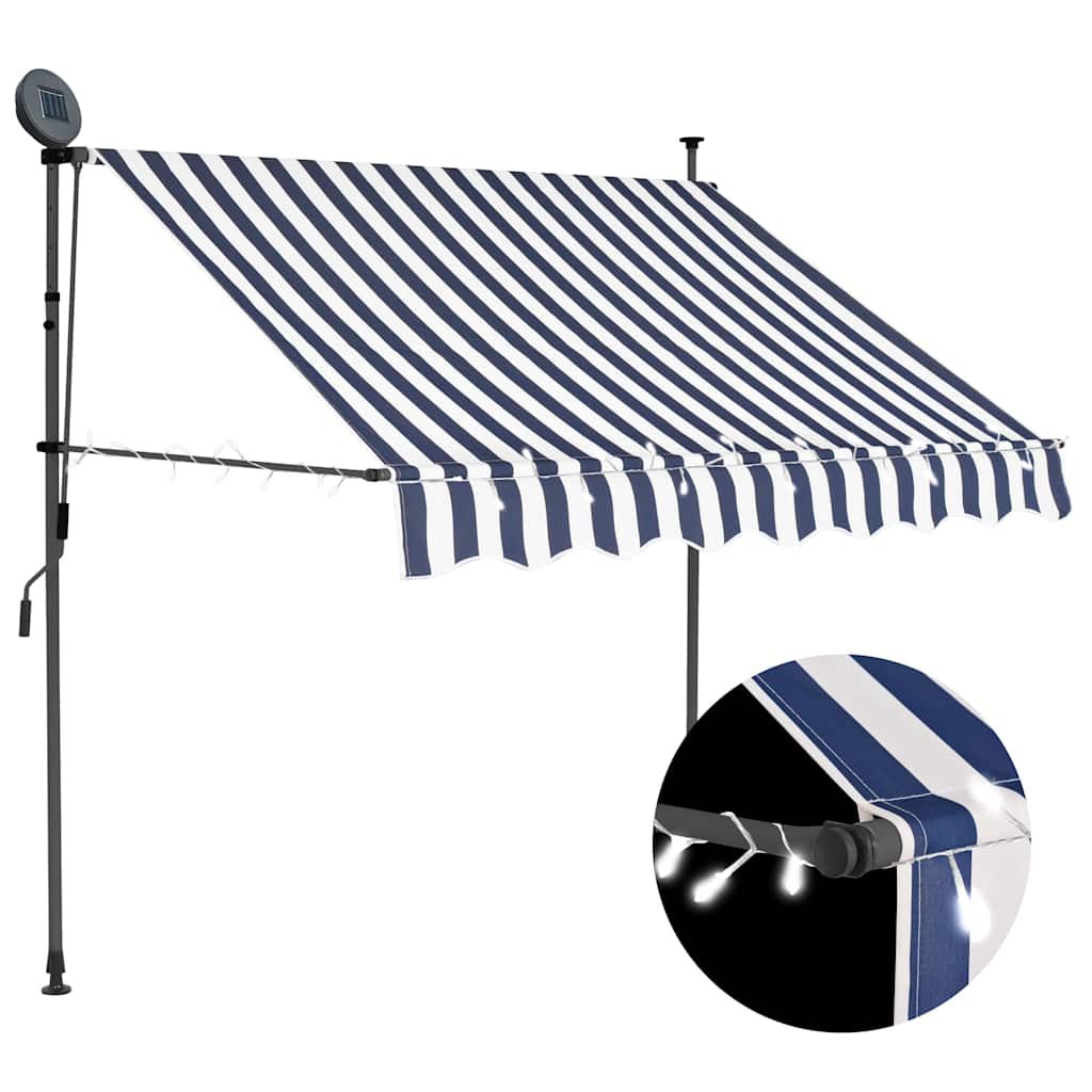 Vidaxl - Einziehbare Markise Handbetrieben Mit Led 150 Cm Blau Und Weiß